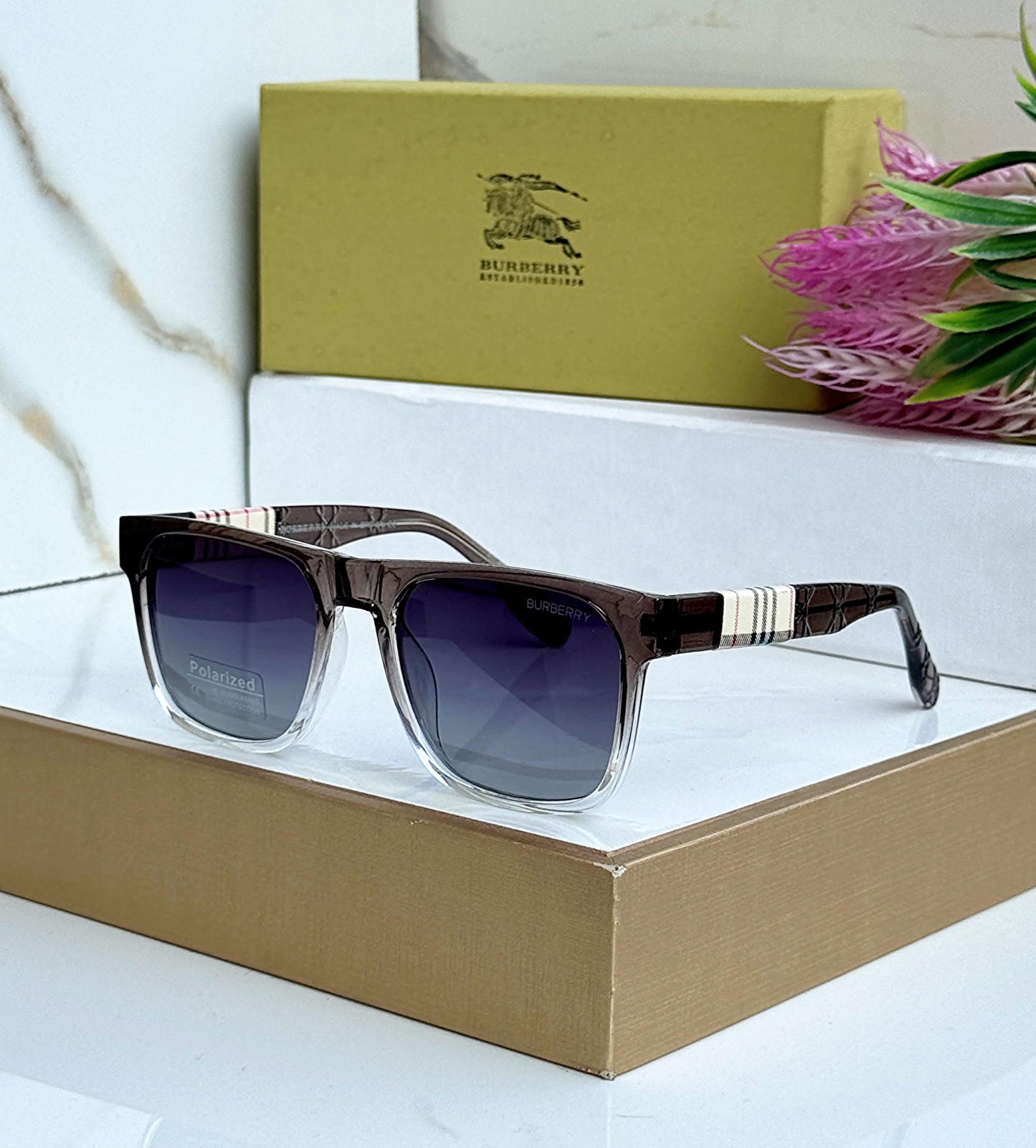 Gradient Sunglasses with Check Pattern